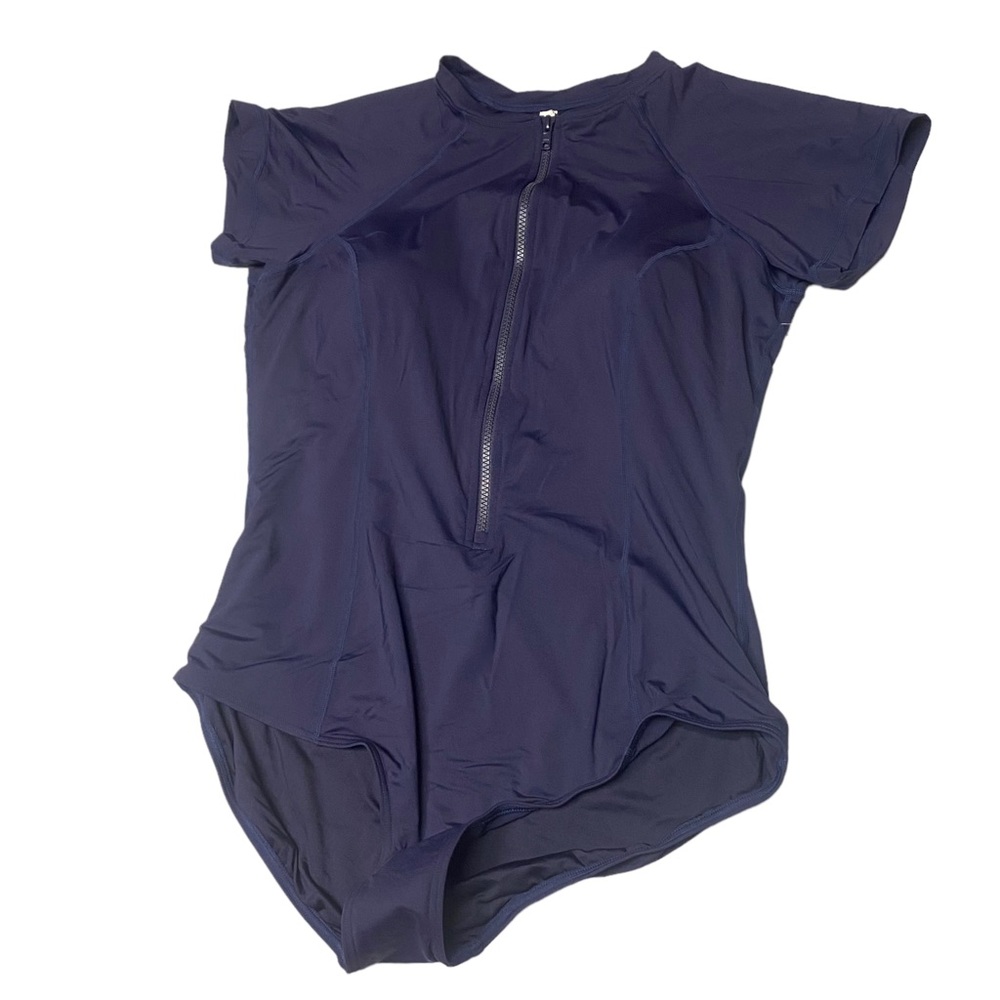 SEA LEVEL Short Sleeve Front Zip One Piece Swimsuit Dark Navy Blue Size 14
